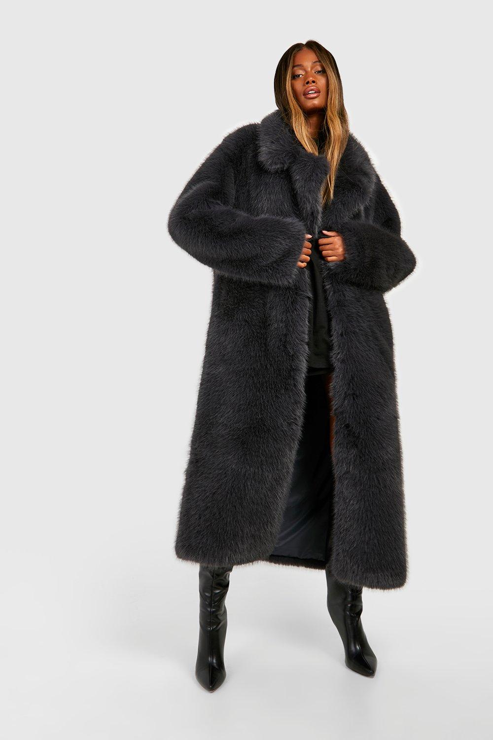 Boohoo black faux fur coat sale